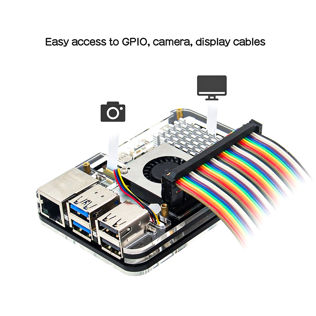 5 Layers Computer Acrylic Case for Raspberry Pi 5 with Active Cooler Black